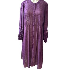 Torrid Purple Swiss Dot Lace Sleeve Button Front Midi Dress Size 1 whimsy